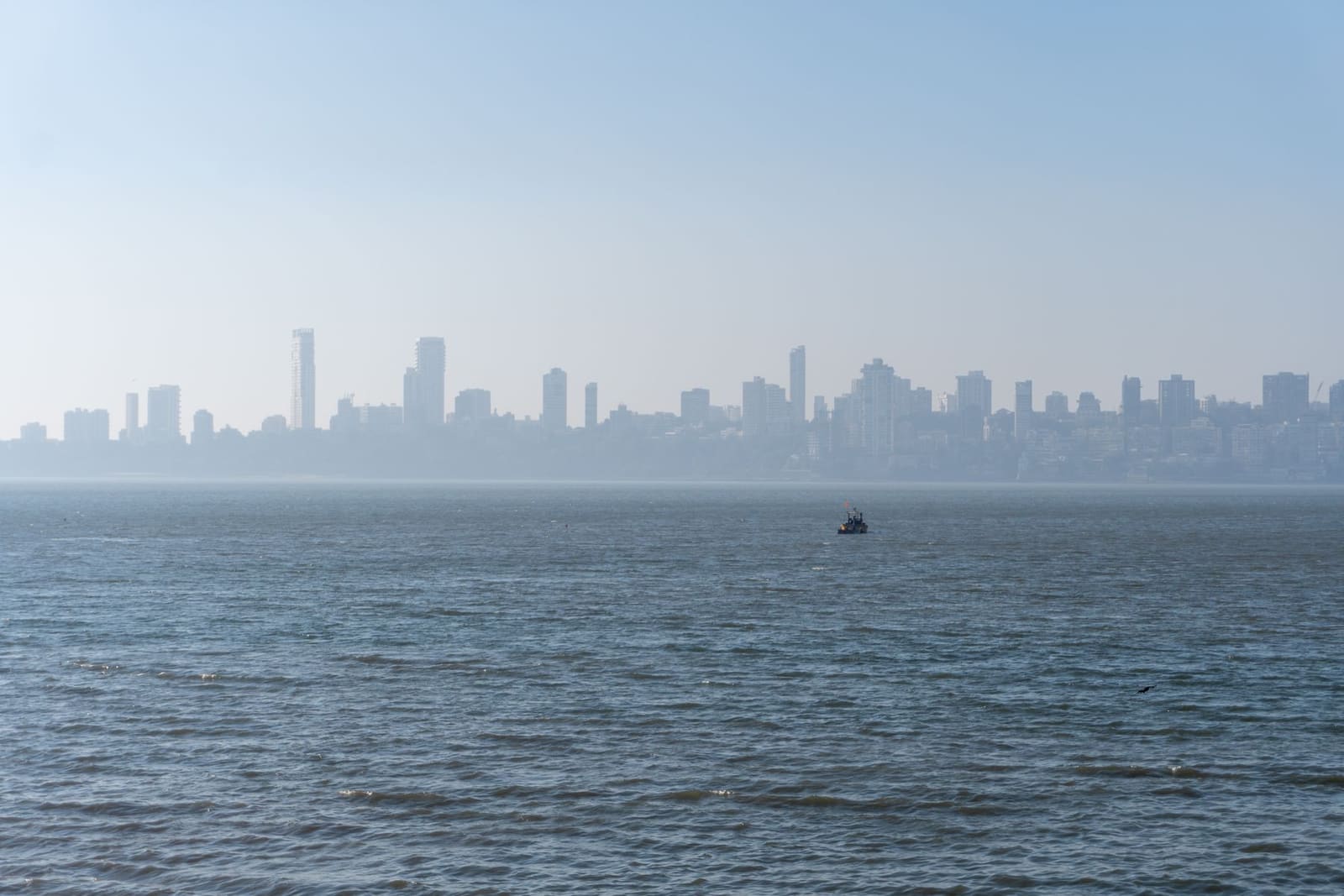The Mumbai skyline seen across the Arabian Sea on a clear morning